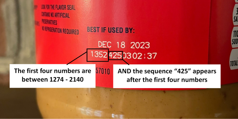 Outbreak Investigation of Salmonella in Peanut Butter (May 2022) - Sample Label