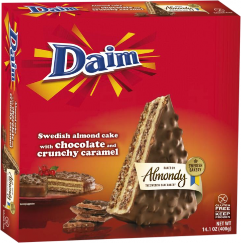 Photo 1- Labeling, Almondy, Daim Swedish Almond Cake with chocolate and crunchy caramel