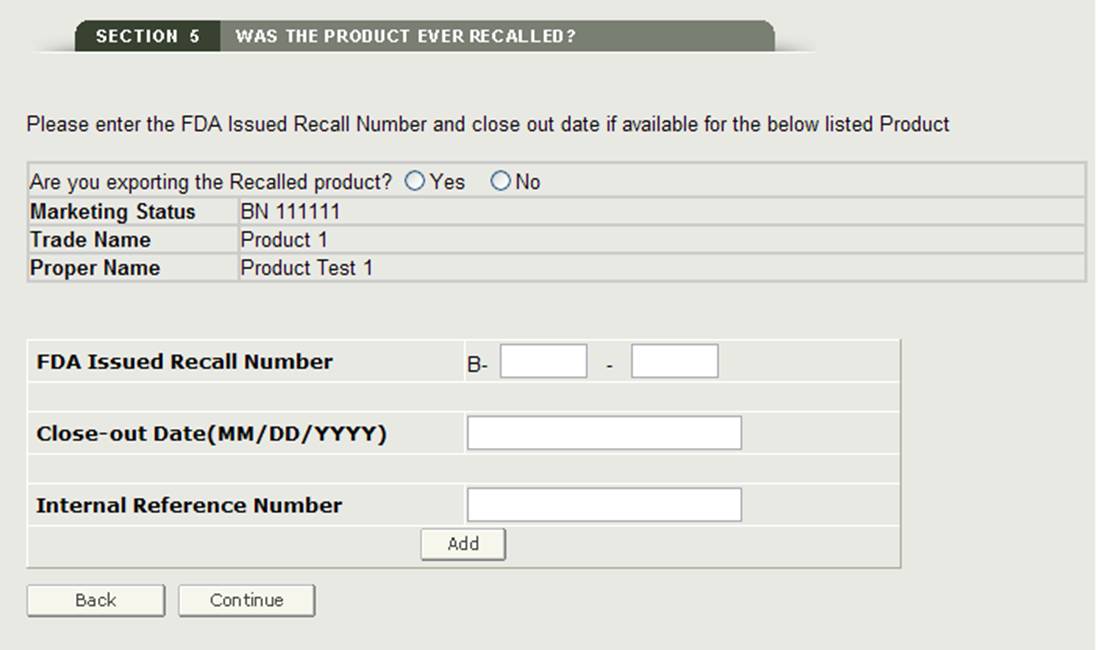 Section 5: Recalled Product Information