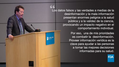 Los datos falsos y las verdades a medias de la desinformación y la mala información presentan enormes peligros a la salud pública y a la validez de la ciencia, provocando un impacto negativo en el comportamiento individual. Por eso,  una de mis prioridades es combatir la  desinformación. Proveer información verídica es la clave para ayudar a las personas a tomar las mejores decisiones informadas para su salud