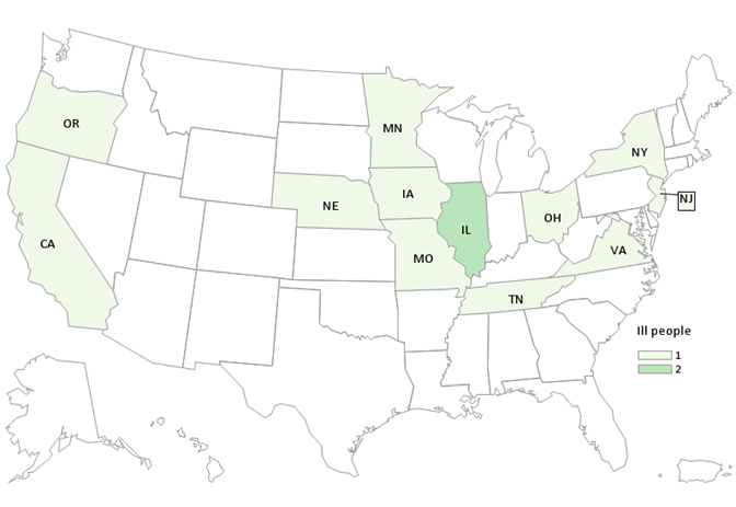 Outbreak Investigation of Salmonella: Flour (April 2023) - CDC Distribution Map as of 5/1/2023