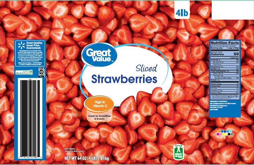 Front of bag, Willamette Great Value Frozen Foods Sliced Strawberries