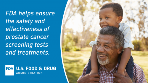 African American male with grandchild on shoulders, the FDA logo, and text that reads: FDA helps ensure the safety 