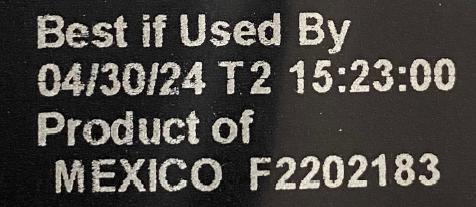 BEST IF USED BY 04/30/24 T2 PRODUCT OF MEXICO F2202183
