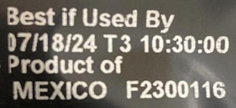 BEST IF USED BY 07/18/24 T3 PRODUCT OF MEXICO F2300116