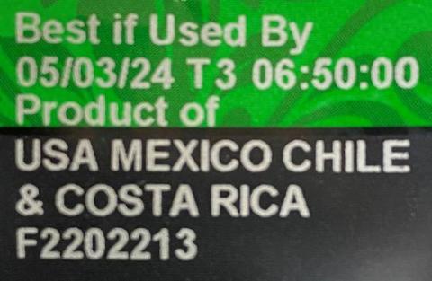 BEST IF USED 05/03/24 T3 PRODUCT OF USA, MEXICO, CHILE & COSTARICA F2202213
