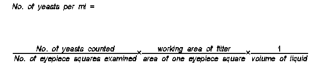 equation to determine number of yeasts per ml