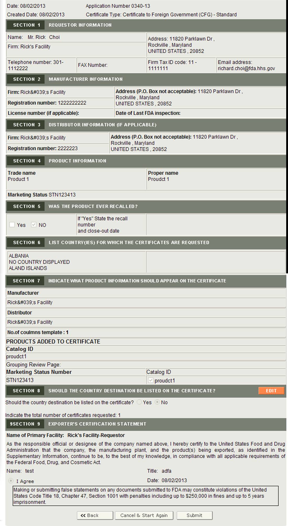 Figure 8: Final Review Page with Edit button only for section 8