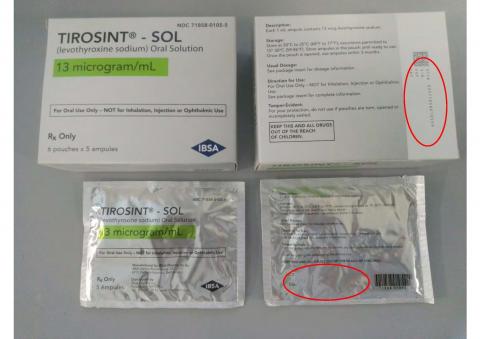 1.	“TIROSINT-SOL 13 mcg/mL 30 units carton-box, NDC 71858-0105-5”