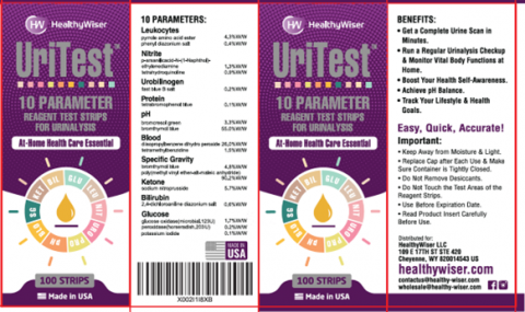 HealthyWiser UriTest™ 10 Parameter Reagent Test Strips for Urinalysis