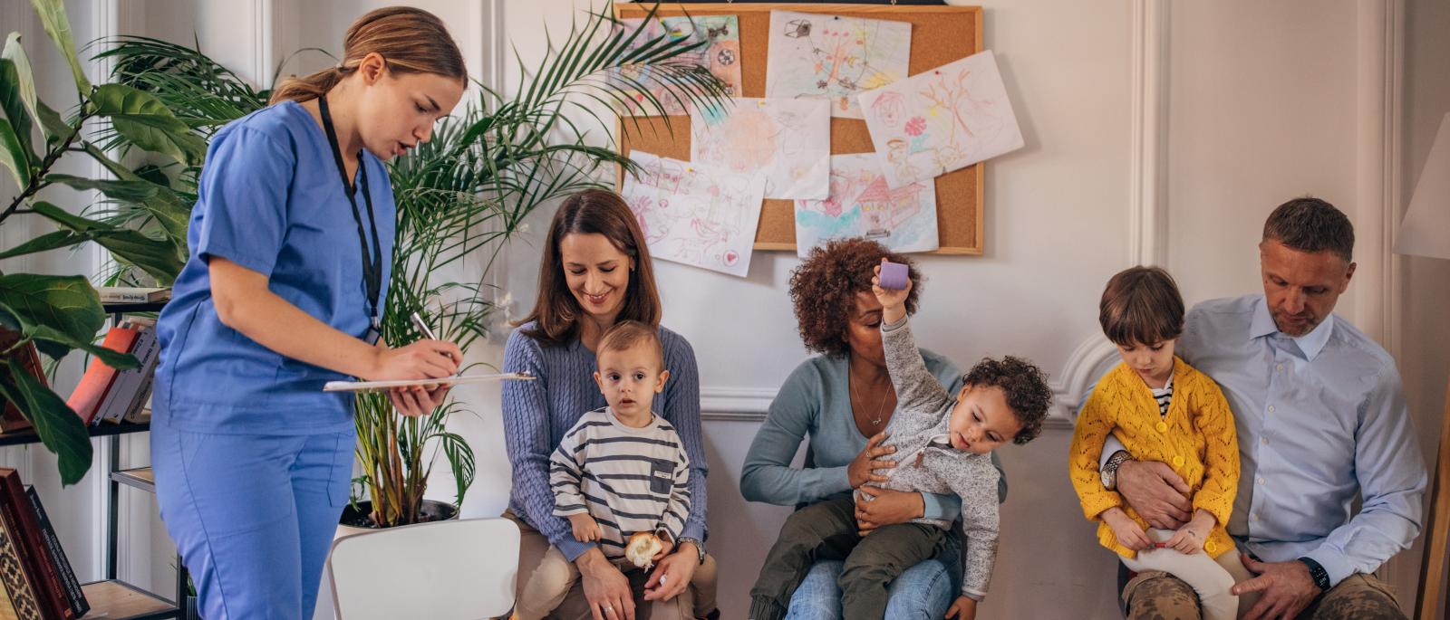 People in pediatrician waiting room