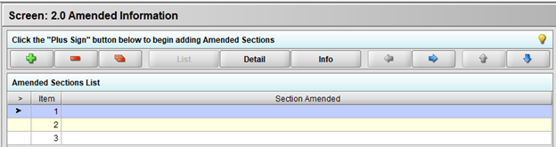 Screen 2.0 Amended Information showing where you can attach documents to your submission.