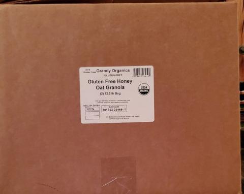 Grandy Organics Gluten Free Honey Oat Granola case label