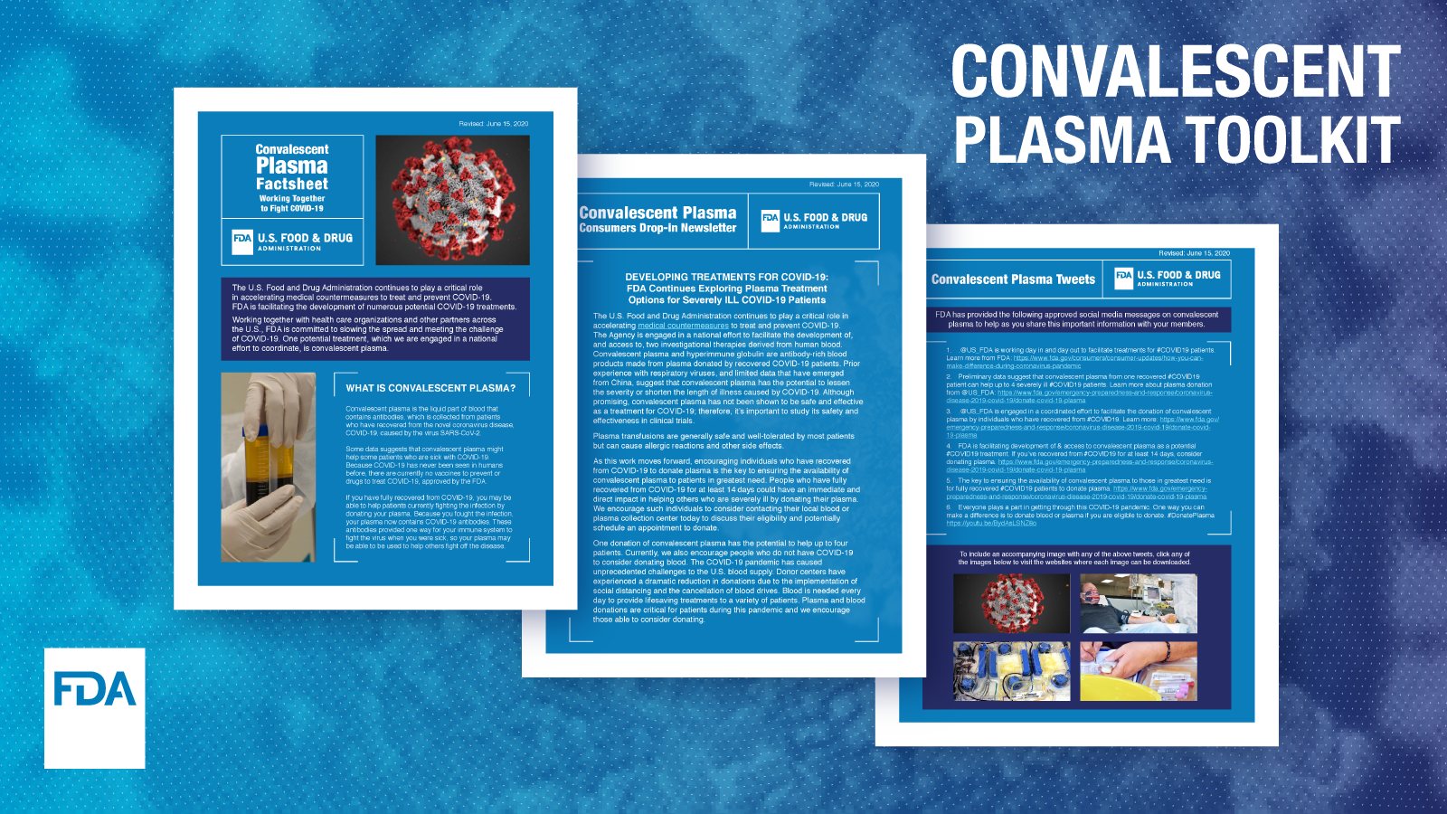 Convalescent Plasma Toolkit; small images of materials in the toolkit