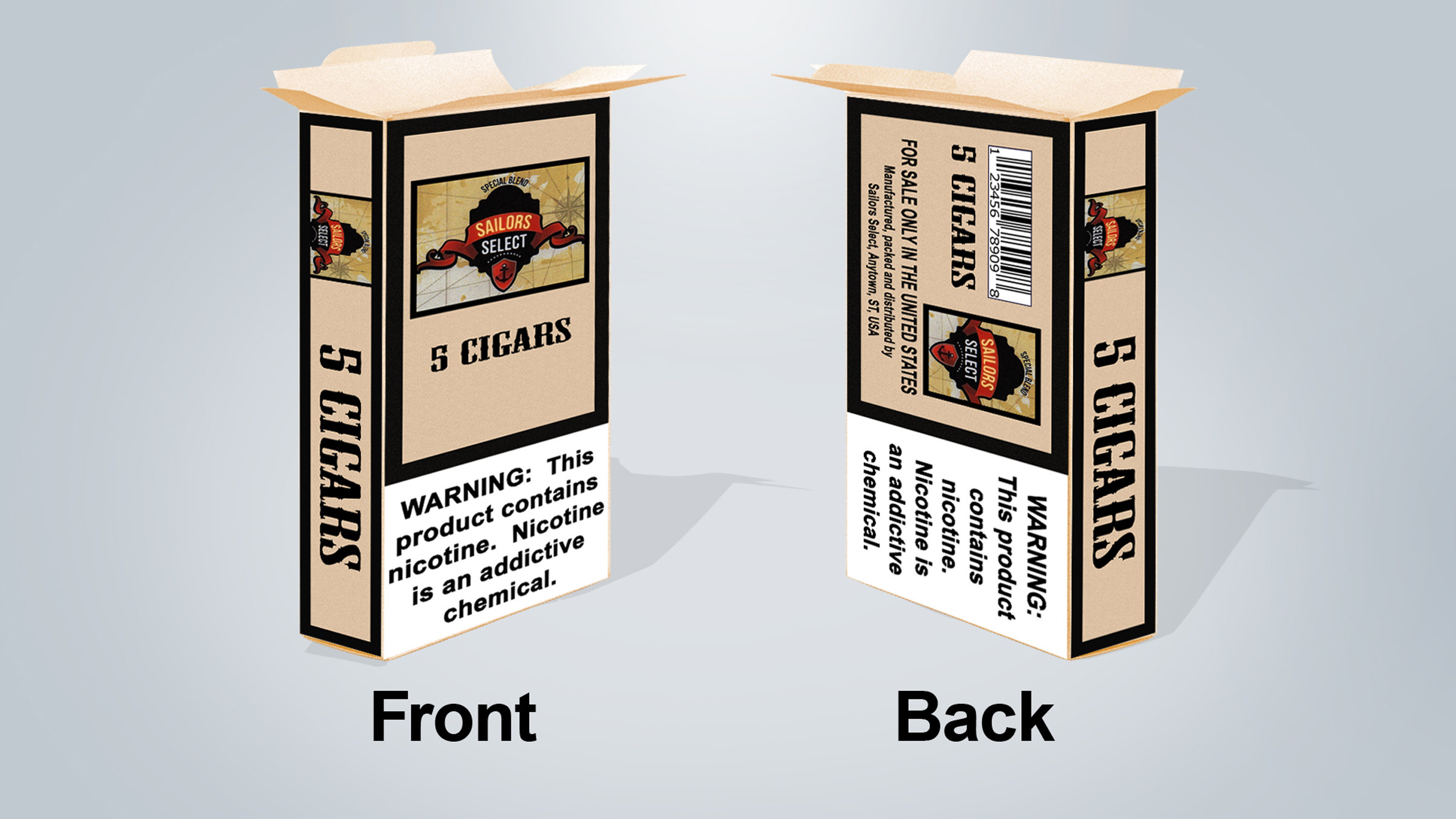front and back of 5 cigar box