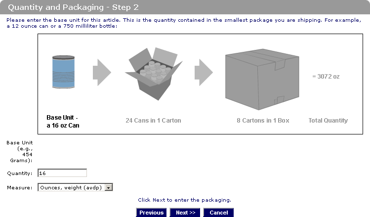 Prior Notice for Food Articles Step-by-Step Instructions for PNSI: Using the Packaging Wizard Step 2