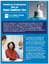 A small image of the PDF Hand Sanitizer Safety Questions and Answers for health care professionals in English