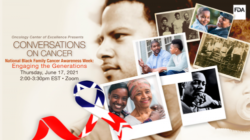 Photo collage of African American families. Title - Conversations on Cancer.