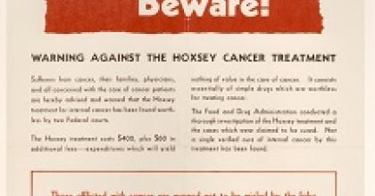 photo of a flyer with the headline Public Beware! from the FDA history collection