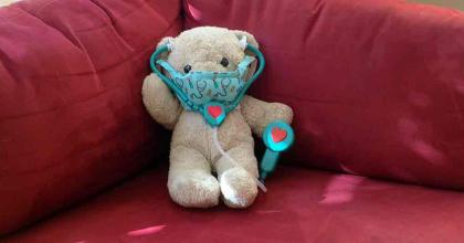 teddy bear with stethoscope and mask