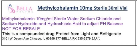 "Bella Pharma Methylcobalamin 10mg Sterile 30ml Vial-Methylcobalamin 10mg/ml Sterile Water Sodium Chloride"