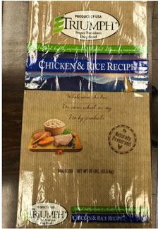 Front label TRIUMPH CHICKEN & RICE RECIPE, 30 lb bag