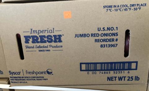 “Product label, Imperial Fresh Jumbo Red Onions 25 LBS Carton”