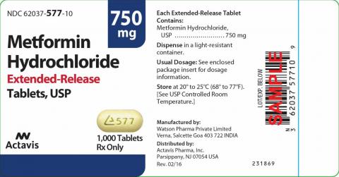 “Label, Actavis Metformin Hydrochloride Extended-Release Tablets, 750 mg, 1000 tablets”