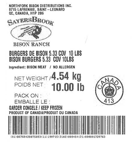Product labeling Northfork Bison Distributions Inc. Bison Ground regular, Net Weight 10 LB