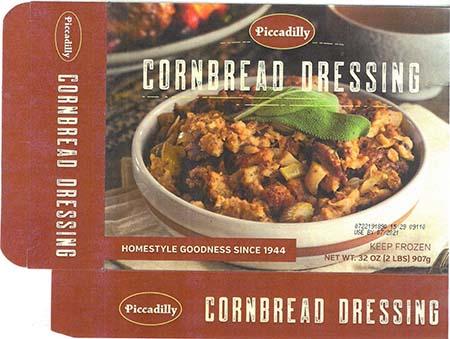 Product label, Picadilly Cornbread Dressing NET WT 32 OX (2 LBS) 907g