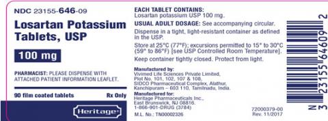 Label, Losartan Potassium Tablets, 100 mg, 90 count