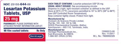 Label, Losartan Potassium Tablets, 25 mg, 90 count