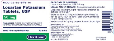 Label, Losartan Potassium Tablets, 50 mg, 1000 count