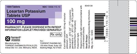 Purple/White Label, Losartan potassium tablets, 100mg, 1000 count