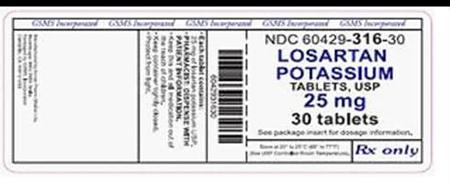 60429-316-30 Losartan Potassium, Tablets, USP, 25mg, 30 Count Bottle