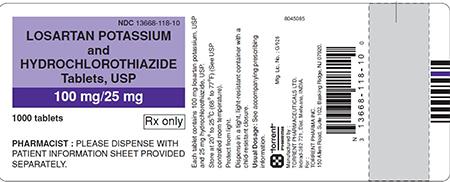 Purple/White Label, losartan potassium and hydrochlorothiazide tablets 100 mg/25 mg, 1000 count