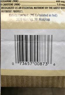 Picture Calorie Count and UPC Code 0 73657 00873 6, 3.5 lb bag