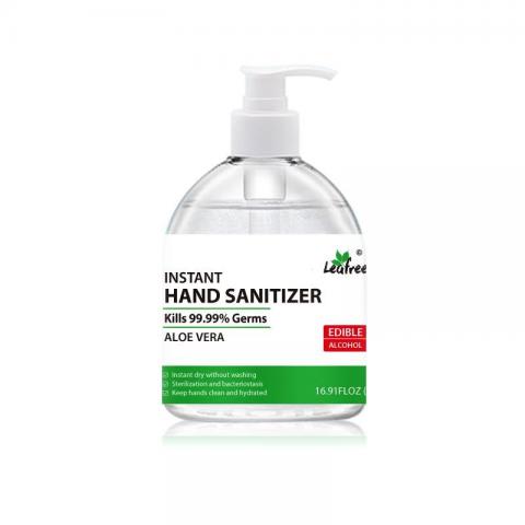Labeling Leafree Instant Hand Sanitizer pump bottle