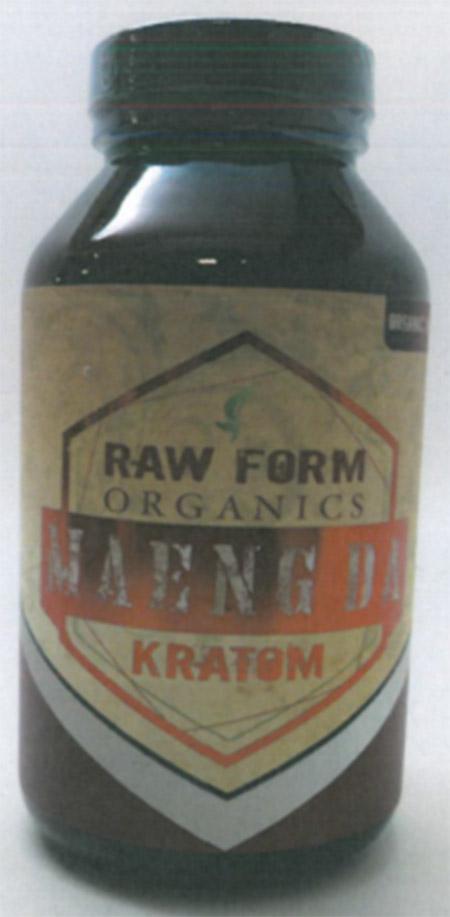 Front label, Raw Form Organics Maeng Da Kratom Ruby Red