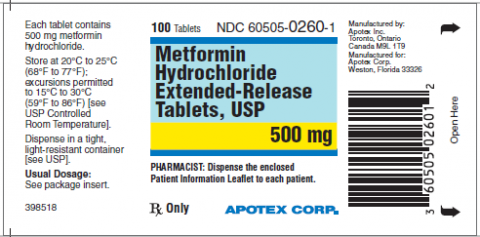 Product label Apotex Corp Metformin Hydrocholride Extended-Release Tablets, USP 500 mg