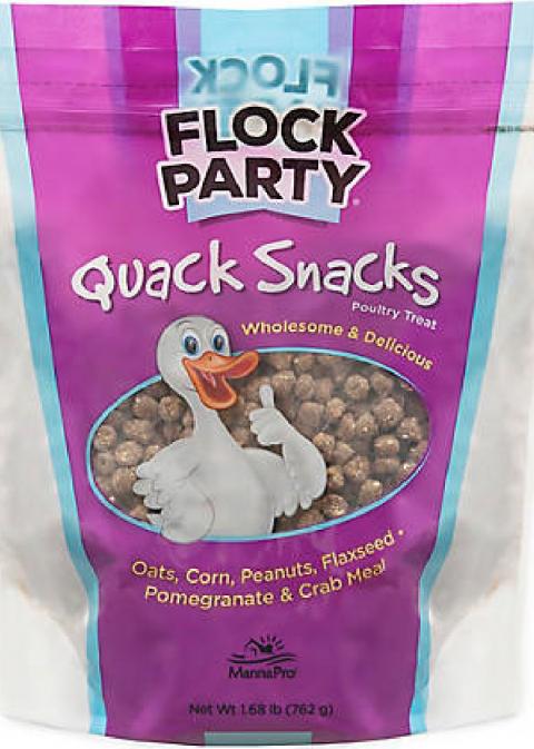 Product image front Flock Party Quack Snacks poultry treat MannaPro Net Wt 1.68 lb (762g)