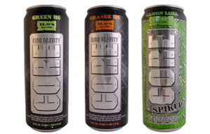 three drink cans: Green HG Core High Gravity, Orange HG Core High Gravity, Lemon Lime Core Spiked