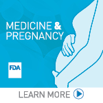 Pregnant woman holding belly, fda logo