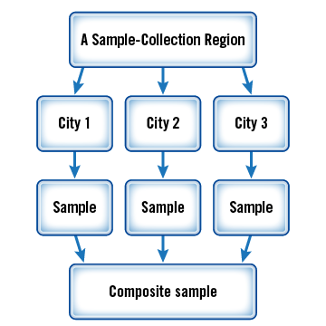 Within a given market-basket region, samples of TDS foods are collected from three different cities.  For each food, the samples from the three cities are combined into a composite sample.