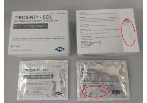 6.	“TIROSINT-SOL 62.5 mcg/mL 30 units carton-box, NDC 71858-0117-5”