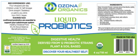 “Ozona Organics, Liquid Probiotics, Digestive Health, 4 oz. bottle”