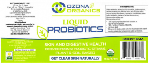 “Ozona Organics, Liquid Probiotics, Skin and Digestive Health, 16 oz. bottle”