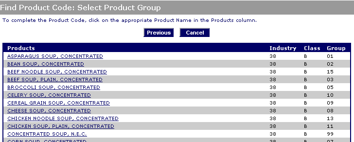 Prior Notice for Food Articles - Using the Product Code Wizard Step 3