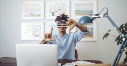 Man using virtual reality headset