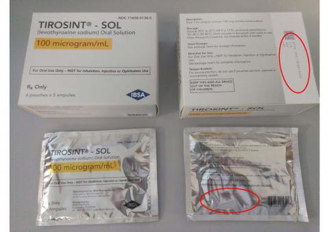 9.	“TIROSINT-SOL 100 mcg/mL 30 units carton-box, NDC 71858-0130-5”